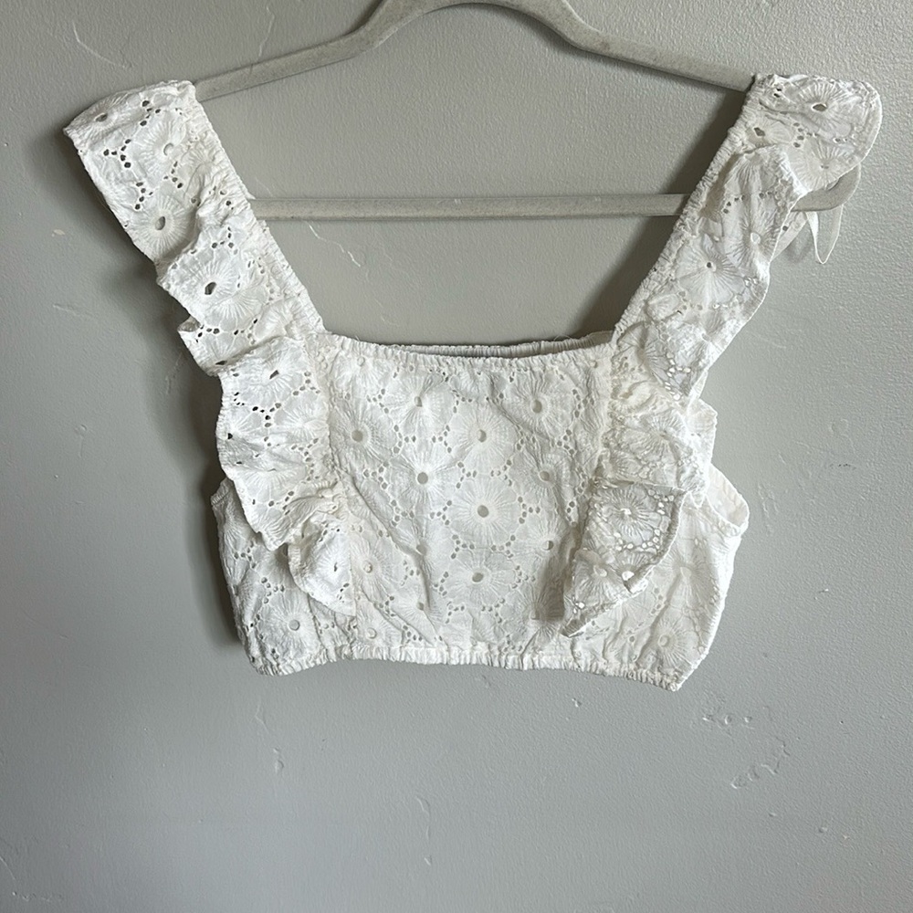 7 For All Mankind White Eyelet Top and Skirt Set